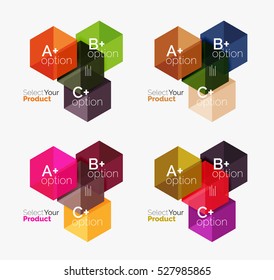 Conjunto de plantillas infográficas con texto y opciones. Elementos del folleto comercial, presentación y diseño de navegación en la web