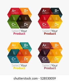 Set of infographic templates with text and options. Elements of business brochure, presentation and web design navigation layout