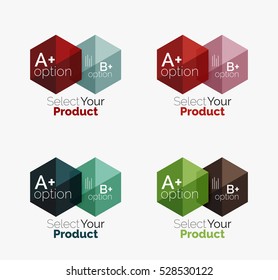 Set of infographic templates with text and options. Elements of business brochure, presentation and web design navigation layout