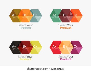 Conjunto de plantillas infográficas con texto y opciones. Elementos del folleto comercial, presentación y diseño de navegación en la web