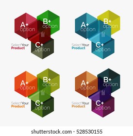 Set von Infografik-Vorlagen mit Text und Optionen. Elemente der Broschüre, Präsentation und Navigation im Web