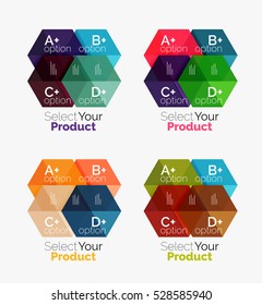 Set of infographic templates with text and options. Elements of business brochure, presentation and web design navigation layout