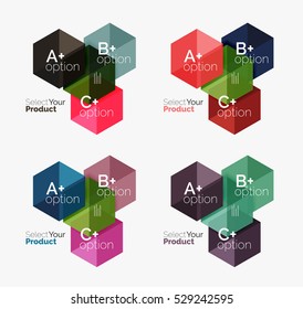 Set of infographic templates with text and options. Elements of business brochure, presentation and web design navigation layout