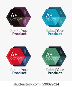 Set of infographic templates with text and options. Elements of business brochure, presentation and web design navigation layout