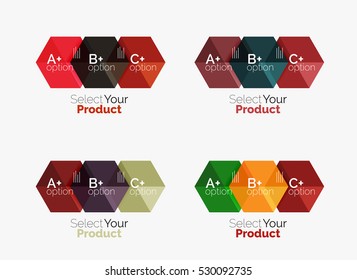 Set of infographic templates with text and options. Elements of business brochure, presentation and web design navigation layout