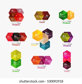 Set of infographic templates with text and options. Elements of business brochure, presentation and web design navigation layout