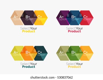 Set of infographic templates with text and options. Elements of business brochure, presentation and web design navigation layout