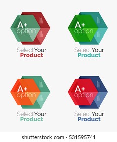 Set of infographic templates with text and options. Elements of business brochure, presentation and web design navigation layout