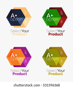 Set von Infografik-Vorlagen mit Text und Optionen. Elemente der Broschüre, Präsentation und Navigation im Web