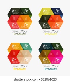 Set of infographic templates with text and options. Elements of business brochure, presentation and web design navigation layout