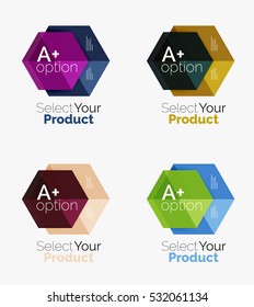 Set of infographic templates with text and options. Elements of business brochure, presentation and web design navigation layout