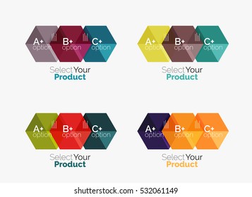Set of infographic templates with text and options. Elements of business brochure, presentation and web design navigation layout