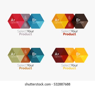 Set of infographic templates with text and options. Elements of business brochure, presentation and web design navigation layout