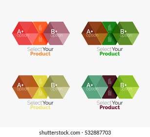 Set of infographic templates with text and options. Elements of business brochure, presentation and web design navigation layout