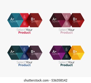 Set of infographic templates with text and options. Elements of business brochure, presentation and web design navigation layout