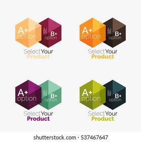 Set of infographic templates with text and options. Elements of business brochure, presentation and web design navigation layout