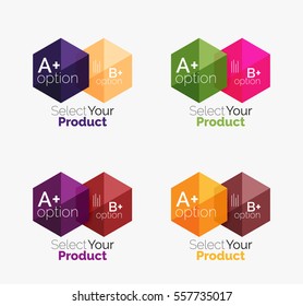 Set of infographic templates with text and options. Elements of business brochure, presentation and web design navigation layout