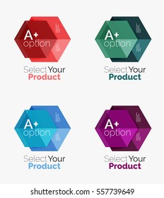 Set of infographic templates with text and options. Elements of business brochure, presentation and web design navigation layout