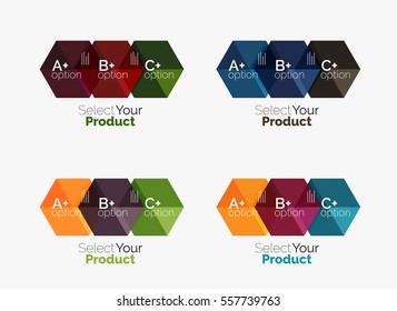 Set of infographic templates with text and options. Elements of business brochure, presentation and web design navigation layout