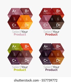 Set of infographic templates with text and options. Elements of business brochure, presentation and web design navigation layout