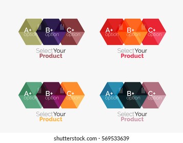 Conjunto de plantillas infográficas con texto y opciones. Elementos del folleto comercial, presentación y diseño de navegación en la web