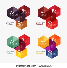 Set of infographic templates with text and options. Elements of business brochure, presentation and web design navigation layout