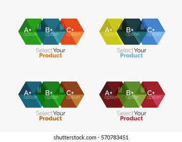 Set of infographic templates with text and options. Elements of business brochure, presentation and web design navigation layout
