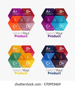 Set of infographic templates with text and options. Elements of business brochure, presentation and web design navigation layout