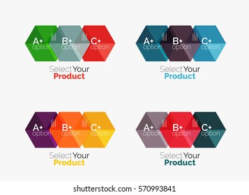 Set of infographic templates with text and options. Elements of business brochure, presentation and web design navigation layout