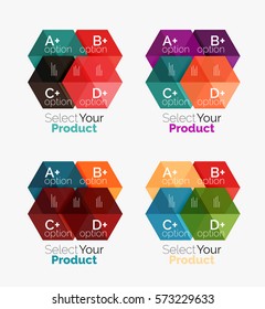 Set of infographic templates with text and options. Elements of business brochure, presentation and web design navigation layout