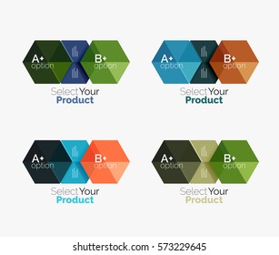 Set of infographic templates with text and options. Elements of business brochure, presentation and web design navigation layout