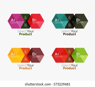 Set of infographic templates with text and options. Elements of business brochure, presentation and web design navigation layout