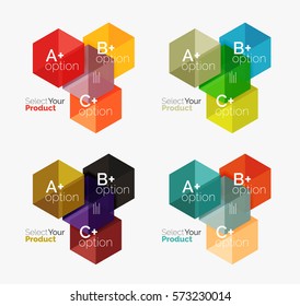 Set von Infografik-Vorlagen mit Text und Optionen. Elemente der Broschüre, Präsentation und Navigation im Web
