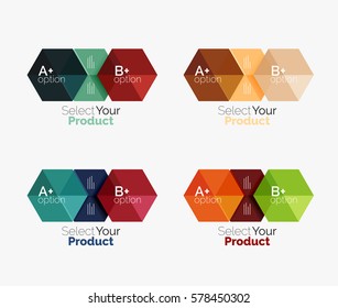 Set of infographic templates with text and options. Elements of business brochure, presentation and web design navigation layout