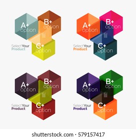 Conjunto de plantillas infográficas con texto y opciones. Elementos del folleto comercial, presentación y diseño de navegación en la web