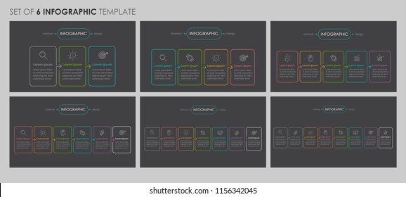 Set of Infographic thin line design with icons and 3, 4, 5, 6, 7, 8 options or steps. Can be used for presentations banner, workflow layout, process diagram, flow chart, info graph