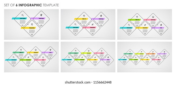 Set of Infographic thin line design with icons and 3, 4, 5, 6, 7, 8 options or steps. Business concept. Can be used for presentations banner, workflow layout, process diagram, flow chart, info graph