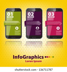 set infographic with three smartphones