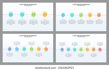 Set of Infographic Timeline from 4 up to 7 Steps for Business Presentation, Poster, Banner and Booklet.