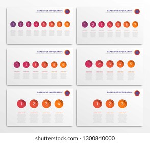 set of infographic timeline templates with round realistic 3d paper cut elements. business process diagram for brochure, banner, annual report and presentation. easy for edit and customize. eps10
