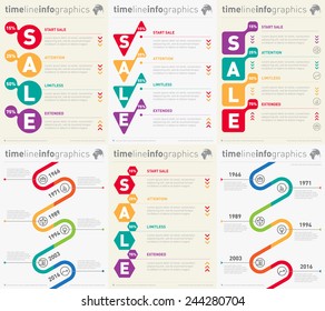 Set of Infographic timelines. Vector web template for presentation. Time line of Social tendencies and sales trends graph. Business concept with options, parts, steps or processes.