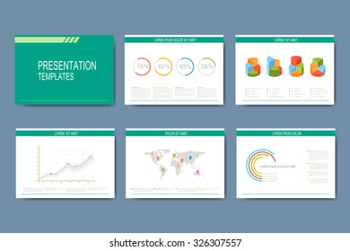 Set of infographic vector templates for presentation slides. Modern business design  with graphs and charts.