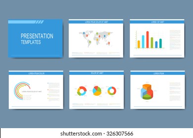 Set of infographic vector templates for presentation slides. Modern business design  with graphs and charts.