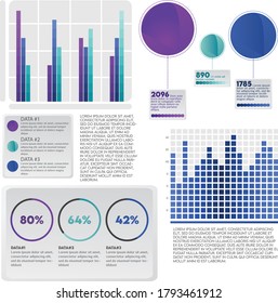 Set of infographic for web, mobile reports and corporate presentation. Graph and chart collection. Information display and processing.  Leaflet, brochure, flyer or booklet elements.