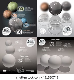 Set infographics 3d abstract with glossy balls with a picture of the planet