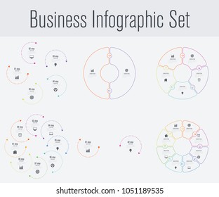 Set with infographics. Data and information visualization. Template. Stock vector. Dynamic infographics stylish geometric. element for design business invitations, gift cards, flyers and brochures