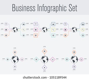 Set with infographics. Data and information visualization. Template. Stock vector. Dynamic infographics stylish geometric. element for design business invitations, gift cards, flyers and brochures