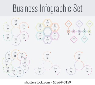 Set with infographics. Data and information visualization. Template. Stock vector. Dynamic infographics stylish geometric. element for design business invitations, gift cards, flyers and brochures