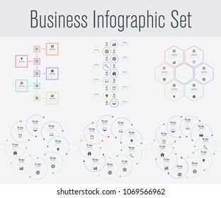 Set with infographics. Data and information visualization. Template. Stock vector. Dynamic infographics stylish geometric. element for design business invitations, gift cards, flyers and brochures