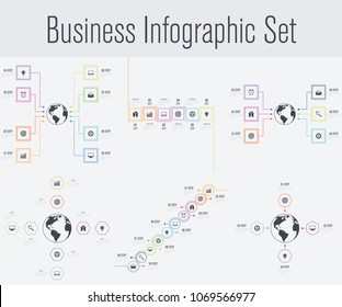 Set with infographics. Data and information visualization. Template. Stock vector. Dynamic infographics stylish geometric. element for design business invitations, gift cards, flyers and brochures